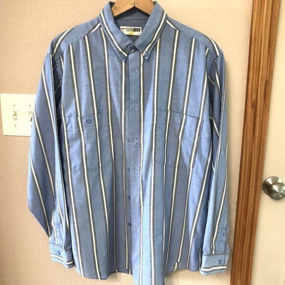 Mergers Button-Down Oxford Shirt: Vintage 80s Blue Gray Cream Striped, Size L - Picture 8 of 8